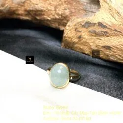 Nhẫn oval ngọc Cẩm thạch Myanmar phớt xanh, vàng 18k - Ảnh 3