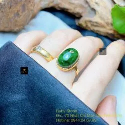 Nhẫn Oval ngọc cẩm thạch sơn thuỷ, vàng 18k - Ảnh 5