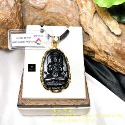 Phật bản mệnh ngọc Cẩm thạch đen, KT 40mm, vàng 18k