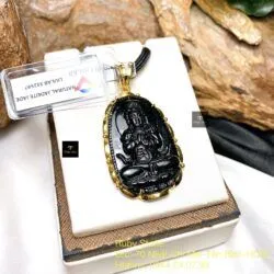 Phật bản mệnh ngọc Cẩm thạch đen, KT 40mm, vàng 18k - Hình ảnh 4