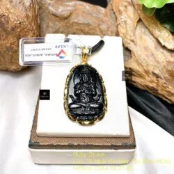 Phật bản mệnh ngọc Cẩm thạch đen, KT 40mm, vàng 18k - Hình ảnh 5
