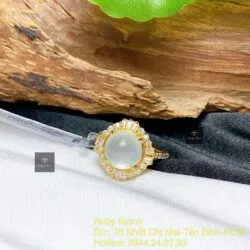 Nhẫn ngọc Phỉ thuý Myanmar cao băng, vàng 18k - Hình ảnh 4