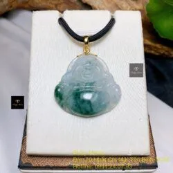 Phật Di Lặc ngọc Phỉ thuý hoa bay, móc vàng 18k