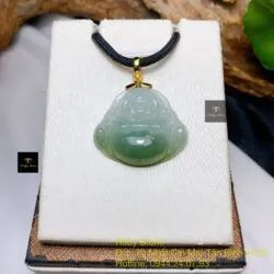 Mặt dây Di lặc ngọc Phỉ thuý phù dung, móc vàng 18k - Hình ảnh 3