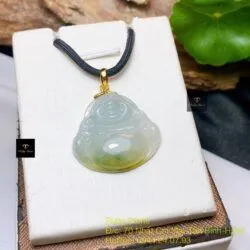 Phật Di Lặc ngọc Phỉ thuý xanh vàng, móc vàng 18k - Hình ảnh 4