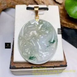 Mặt dây Long Phụng ngọc Phỉ thuý băng chủng hoa bay, móc vàng 18k
