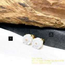 Khuyên tai Hoa mẫu đơn bạch ngọc, vàng 18k - Ảnh 2