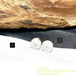 Khuyên tai Hoa mẫu đơn bạch ngọc, vàng 18k - Ảnh 4
