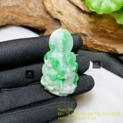 Phật Quán Thế Âm Bồ Tát ngọc Cẩm thạch xanh lý táo - Ảnh 5