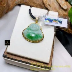 Phật Di Lặc ngọc Phỉ thuý bạch để thanh, vàng 18k - Hình ảnh 2