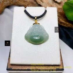 Mặt dây Di lặc ngọc Phỉ thuý phù dung, móc vàng 18k