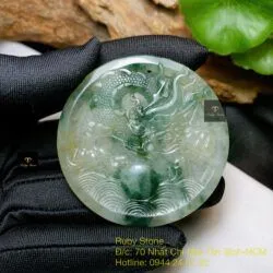 Mặt Rồng ngọc Phỉ thuý băng chủng hoa bay, KT 52mm - Ảnh 3