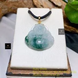 Phật Di Lặc ngọc Phỉ thuý hoa bay, móc vàng 18k - Hình ảnh 3