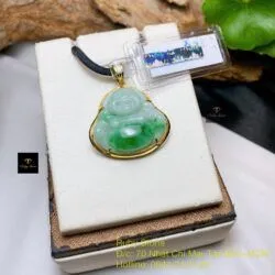 Phật Di Lặc ngọc Phỉ thuý bạch để thanh, vàng 18k - Hình ảnh 3