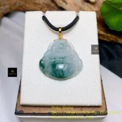 Phật Di Lặc ngọc Phỉ thuý hoa bay, móc vàng 18k - Hình ảnh 4