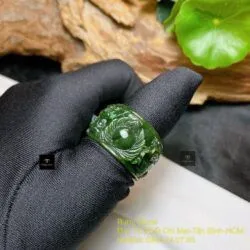 Nhẫn song long Ngọc bích Canada chạm tay, bản 15mm - Hình ảnh 6