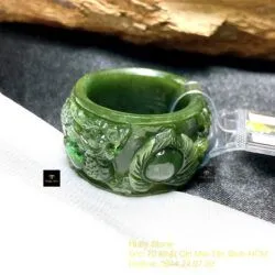 Nhẫn song long Ngọc bích Canada chạm tay, bản 15mm - Hình ảnh 4