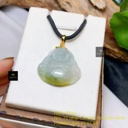 Phật Di Lặc ngọc Phỉ thuý xanh vàng, móc vàng 18k - Hình ảnh 6