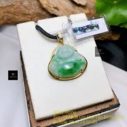 Phật Di Lặc ngọc Phỉ thuý bạch để thanh, vàng 18k - Hình ảnh 5
