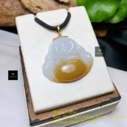 Phật Di Lặc ngọc Phỉ thuý hoàng phỉ, móc vàng 18k - Hình ảnh 5