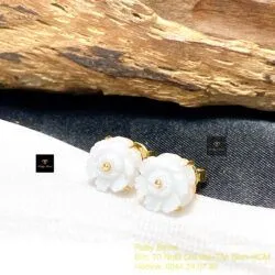 Khuyên tai Hoa mẫu đơn bạch ngọc, vàng 18k - Ảnh 3