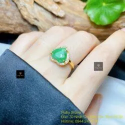 Nhẫn trái tim ngọc Cẩm thạch xanh lý táo, vàng 18k - Hình ảnh 2