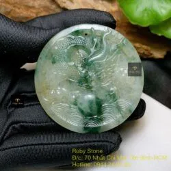 Mặt Rồng ngọc Phỉ thuý băng chủng hoa bay, KT 52mm