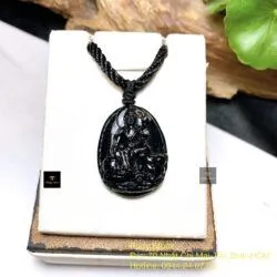 Phổ Hiền Bồ Tát ngọc Cẩm thạch đen chạm tay tinh xảo, KT 30mm - Ảnh 4