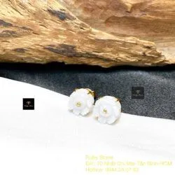 Khuyên tai Hoa mẫu đơn bạch ngọc, vàng 18k - Ảnh 5