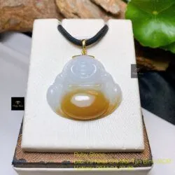 Phật Di Lặc ngọc Phỉ thuý hoàng phỉ, móc vàng 18k