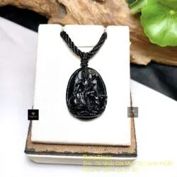 Phổ Hiền Bồ Tát ngọc Cẩm thạch đen chạm tay tinh xảo, KT 30mm - Ảnh 5