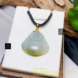 Phật Di Lặc ngọc Phỉ thuý xanh vàng, móc vàng 18k - Hình ảnh 3