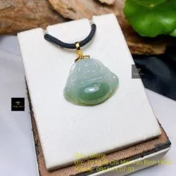 Mặt dây Di lặc ngọc Phỉ thuý phù dung, móc vàng 18k - Hình ảnh 5