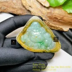 Phật Di Lặc ngọc Cẩm thạch Myanmar xanh vàng - Ảnh 4