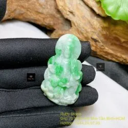 Phật Quán Thế Âm Bồ Tát ngọc Cẩm thạch xanh lý táo - Ảnh 2