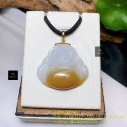 Phật Di Lặc ngọc Phỉ thuý hoàng phỉ, móc vàng 18k - Hình ảnh 2