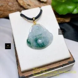Phật Di Lặc ngọc Phỉ thuý hoa bay, móc vàng 18k - Hình ảnh 5