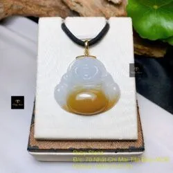 Phật Di Lặc ngọc Phỉ thuý hoàng phỉ, móc vàng 18k - Hình ảnh 4