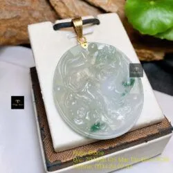 Mặt dây Long Phụng ngọc Phỉ thuý băng chủng hoa bay, móc vàng 18k - Ảnh 5