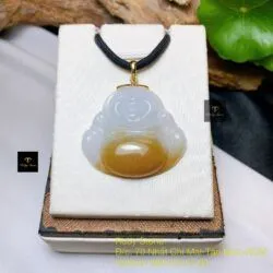 Phật Di Lặc ngọc Phỉ thuý hoàng phỉ, móc vàng 18k - Hình ảnh 3