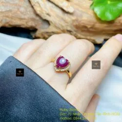 Nhẫn trái tim Ruby Nam Phi, vàng 18k
