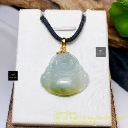 Phật Di Lặc ngọc Phỉ thuý xanh vàng, móc vàng 18k