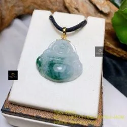 Phật Di Lặc ngọc Phỉ thuý hoa bay, móc vàng 18k - Hình ảnh 6