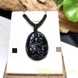 Phổ Hiền Bồ Tát ngọc Cẩm thạch đen chạm tay tinh xảo, KT 30mm