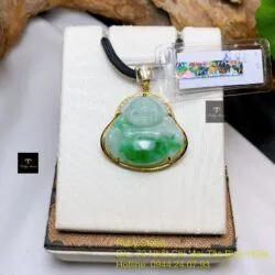 Phật Di Lặc ngọc Phỉ thuý bạch để thanh, vàng 18k