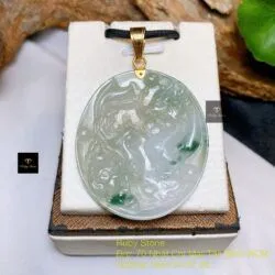 Mặt dây Long Phụng ngọc Phỉ thuý băng chủng hoa bay, móc vàng 18k - Ảnh 2