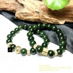 Vòng chuỗi ngọc bích Canada xanh đậm, charm vàng 18k - Ảnh 5