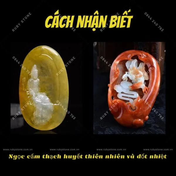 Cách phân biệt giữa ngọc Cẩm thạch huyết tự nhiên và Cẩm thạch huyết đốt
