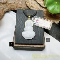 Phật bản mệnh A Di Đà bạch ngọc Myanmar, vàng 18k