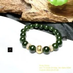 Vòng ngọc bích Canada xanh đậm, charm vàng 18k - Hình ảnh 6